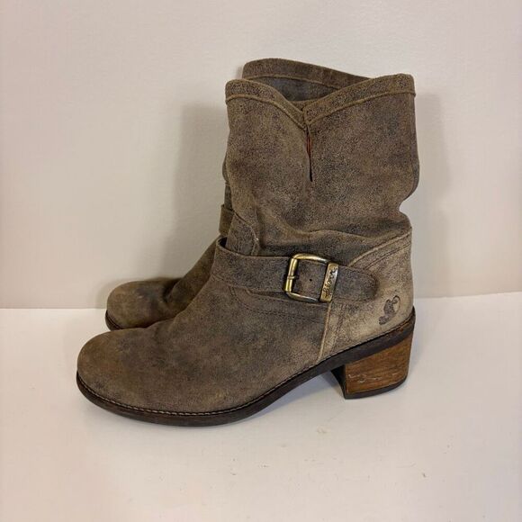 Felmini Shoes - Felmini Brown Suede Mid Calf Heeled Pull On Boots Size 41